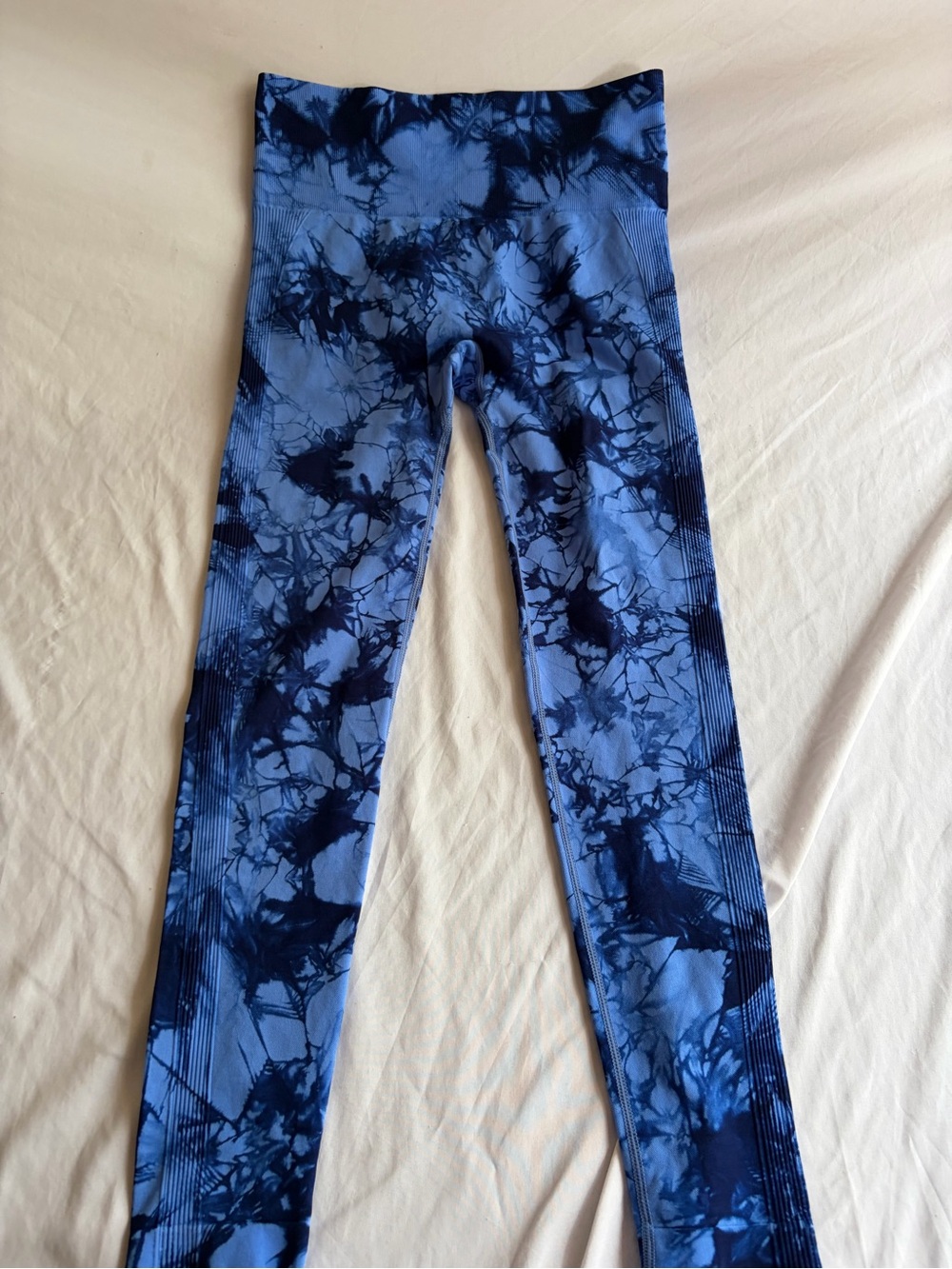 Women’s Blue Navy Tie Dye Leggings Size Large Stretch Athletic Pants